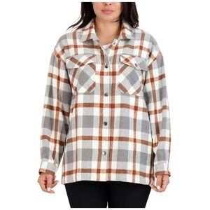 HFX Plaid Wool Blend Snap Front Shacket